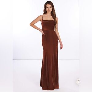 AZAZIE SOLANGE Sheath Pleated Velvet Floor-Length Dress Terracotta
